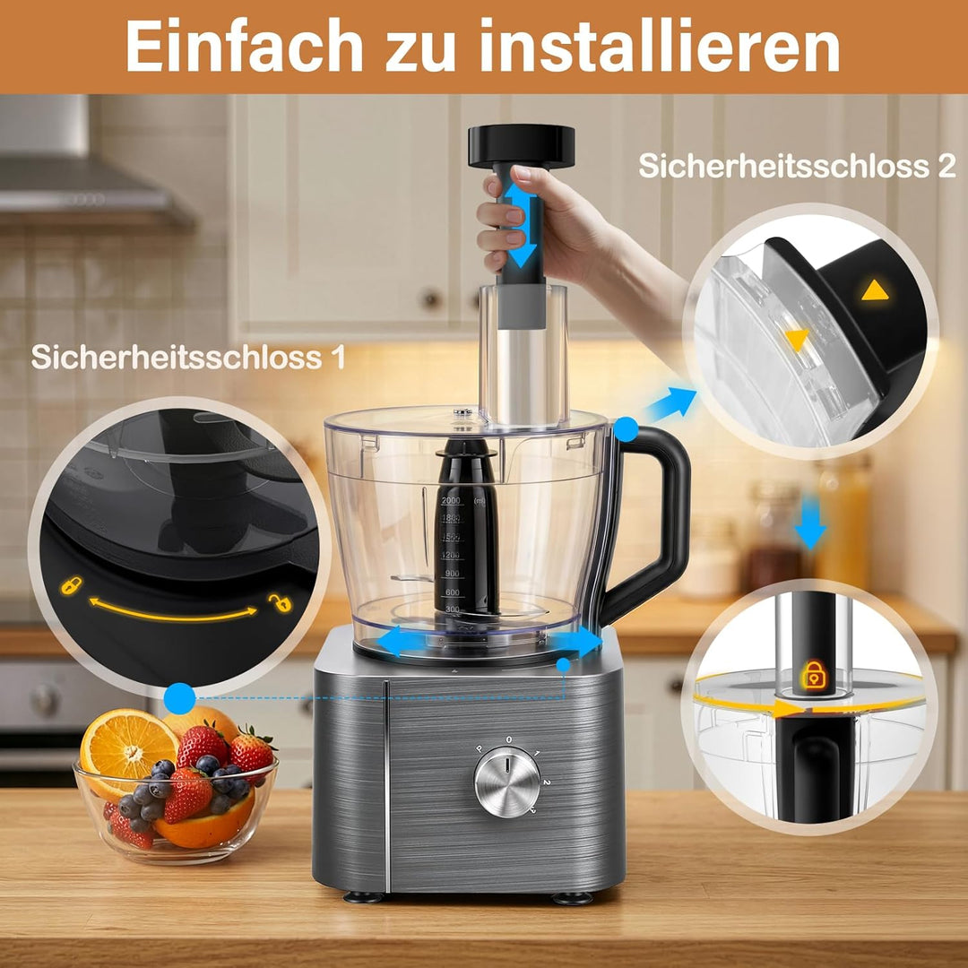 TopStrong Küchenmaschine 1100W,Küchenmaschine Multifunktions,11 Funktionen Food Chopper Prozessor,3,