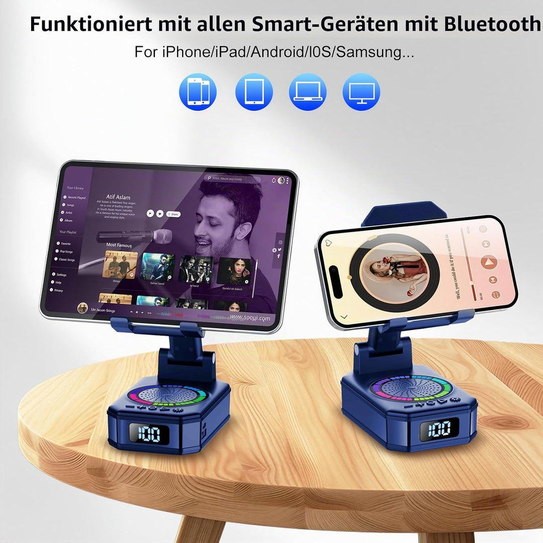 Bluetooth Lautscher, Mama, 4-in-1 Musikbox Bluetooth mit 7 LED-Farben und Handyhalterung, Lange Akku