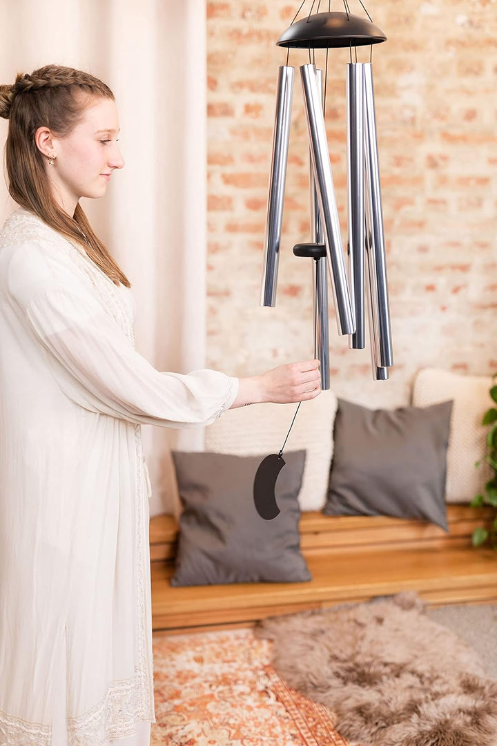 Sonic Energy Moon Meditation Chime – Windspiel mit 6 Klangstäben (432 Hz) – für Garten u. Entspannun