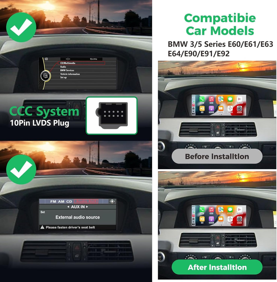 Autoradio mit Wireless CarPlay & Android Auto für BMW E60 E61 E63 E64 E90 E91 E92 E93 (2003-2008) |L