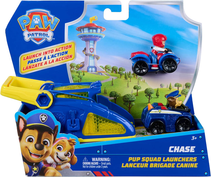 PAW PATROL – Pup Squad Launcher mit Chase & Ryder, 2 Mini Fahrzeuge (ca. 6,5cm) mit Launcher für ras
