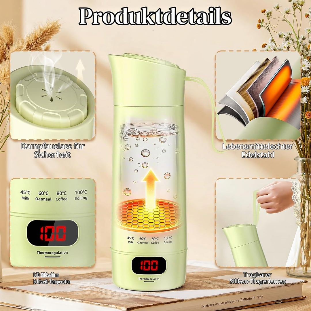 Kssvzz Elektrischer Reisewasserkocher Klein 400ml, Mini Wasserkocher mit 4 Temperatureinstellung, Tr