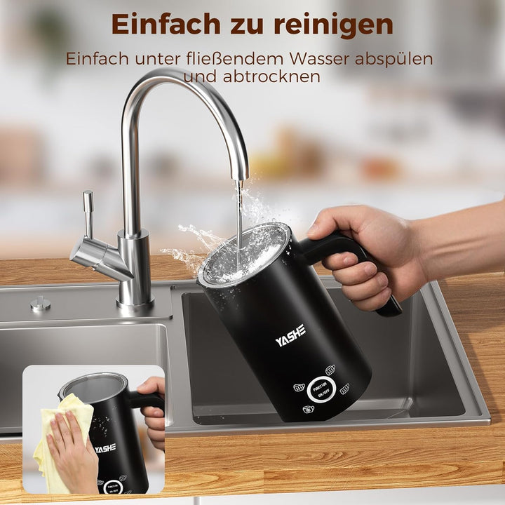 YASHE 4-IN-1 Edelstahl Milchaufschäumer, 10oz/300ml Milchschäumer für Perfekte Lattes, Cappuccinos,