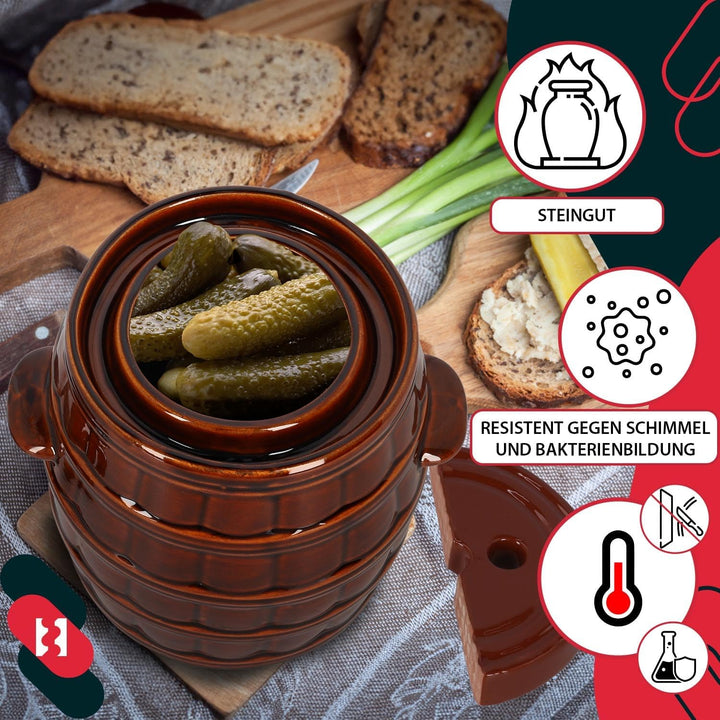 KOTARBAU® Gärtopf 8 L Steinguttopf mit Deckel und Beschwerungsstein Hermetisch Sauerkrauttopf Gurken