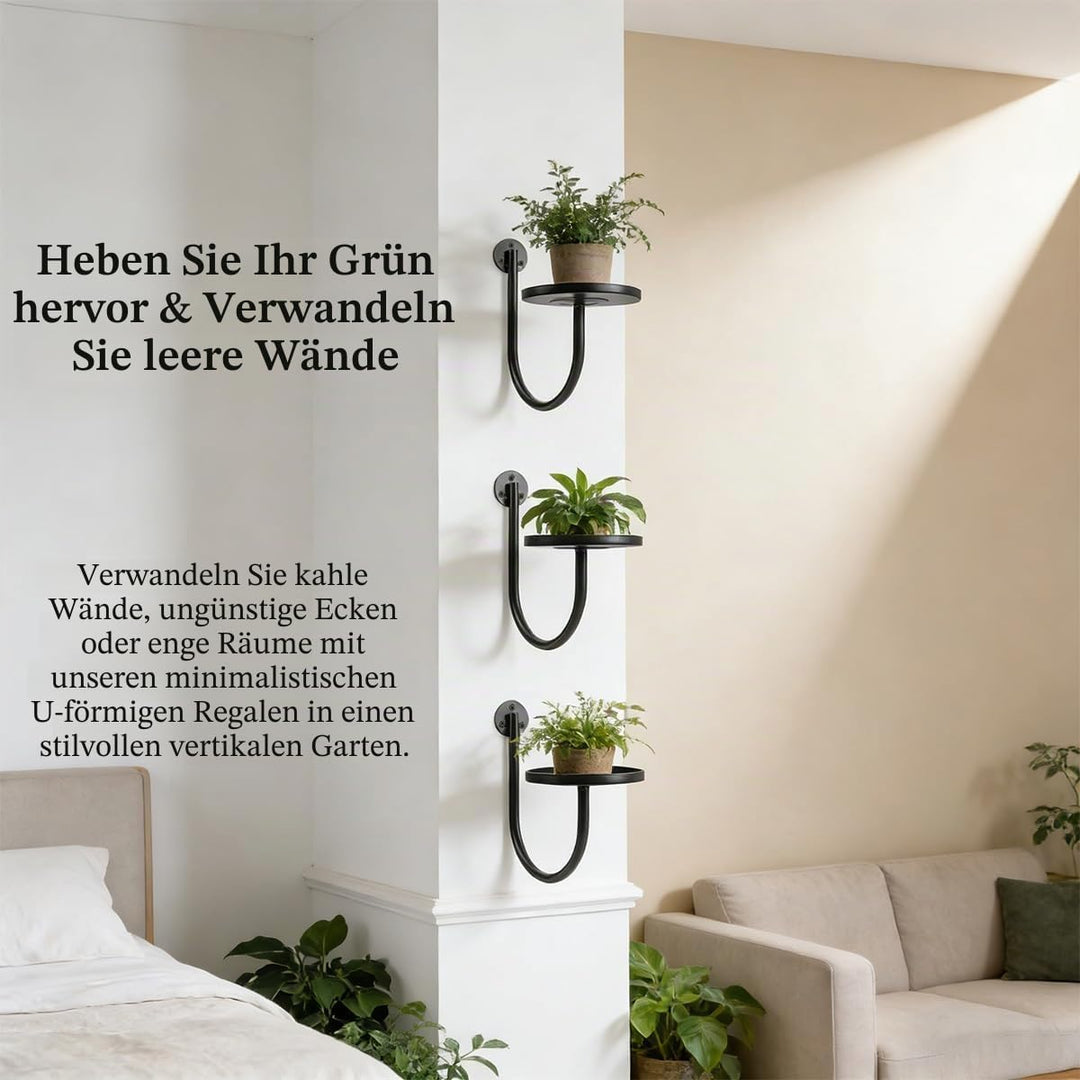 Blumenständer Wandmontage,Blumenständer Metall Schwarz, 3er Set U-Form Pflanzenregal, Pflanzenstände