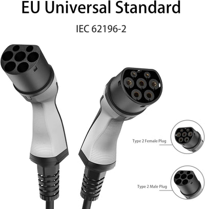 Teskee EV-Ladekabel EV-Ladegerät Typ 2 zu Typ 2 mit Anzeigeleuchten Tragbare Tasche Kompatibel mit A
