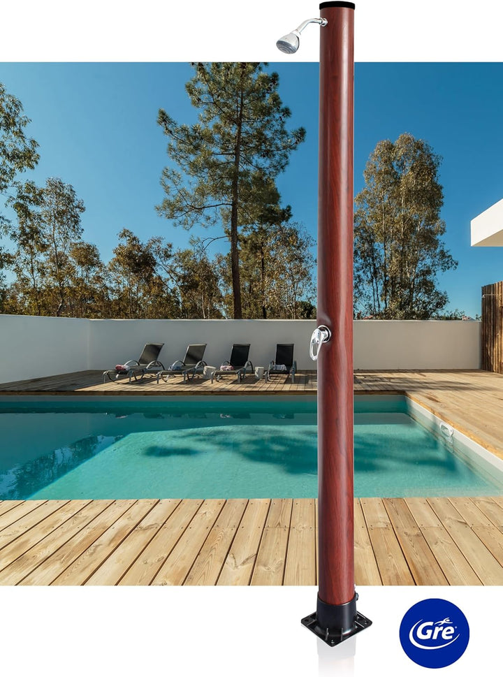 Gre AR1020W - Solardusche für den Aussenbereich. Gartendusche aus PVC und Holzoptik, mit einem Fassu