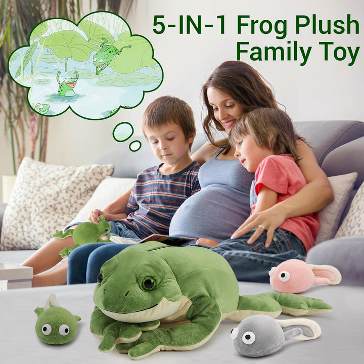 MorisMos 52cm lang Frosch Kuscheltier XXL,Plüschfrosch mit 4 Babys (3 Kaulquappen und 1 klein Frosch