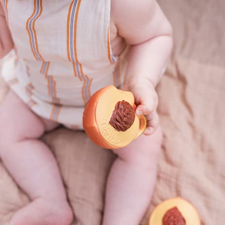 Oli & Carol Baby-Beissring aus Naturkautschuk – Geschenk für Babys 0–3 6 Monate, 1 Jahr – Palm Peach