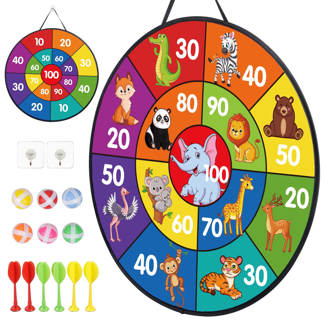 LAMEK Klett Dartscheibe Kinder Doppelseitige Dartspiel 66cm Faltbares Tier Klettballspiel mit 6 kleb