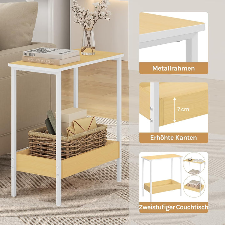WOLTU Beistelltisch, Couchtisch mit 2 Ablagen, Konsolentisch mit Stauraum im Wohnzimmer, Wohnzimmert