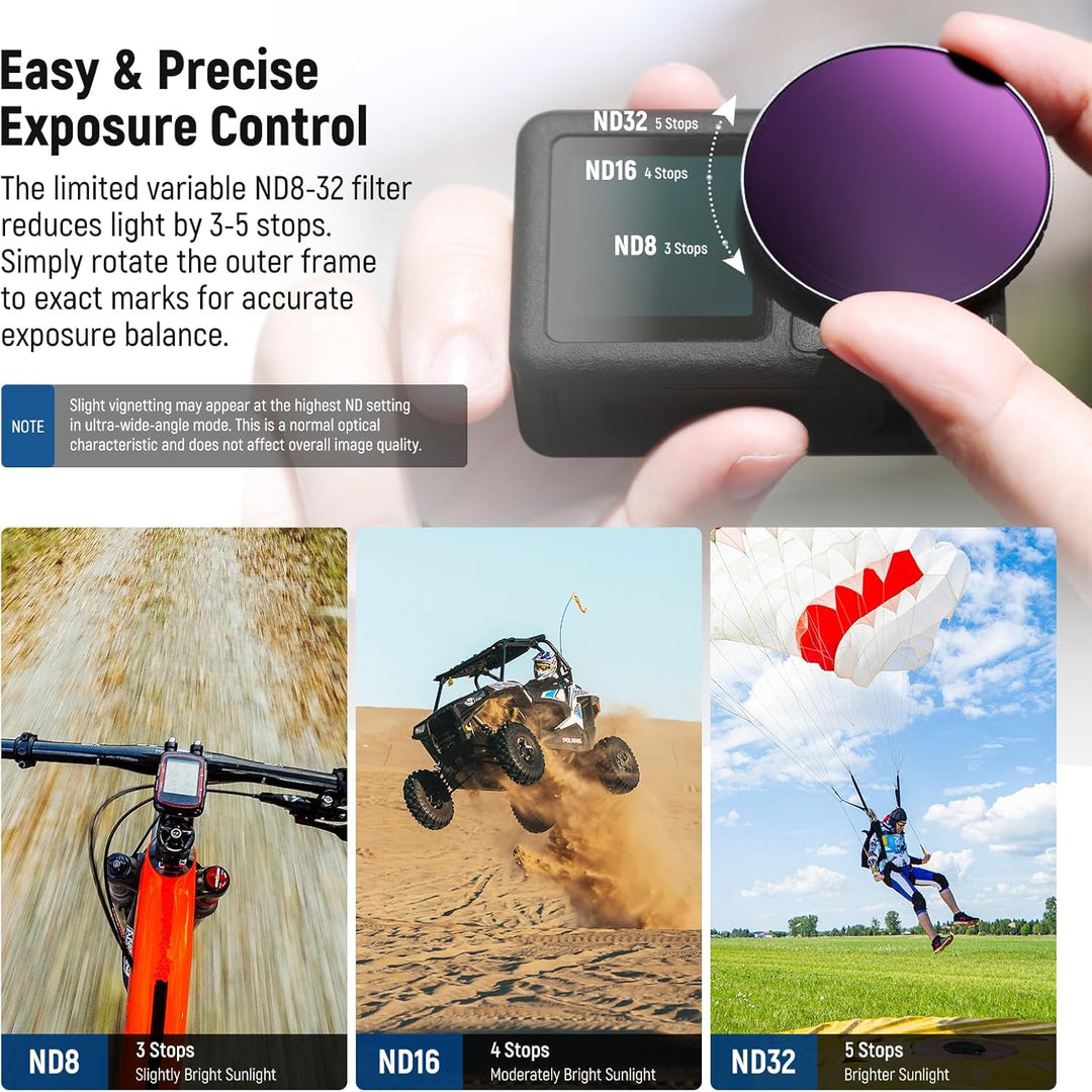 NEEWER 4 in 1 ND Filter und Objektiv Zubehör Set kompatibel mit DJI Osmo Action 5 Pro/4, Variabler N