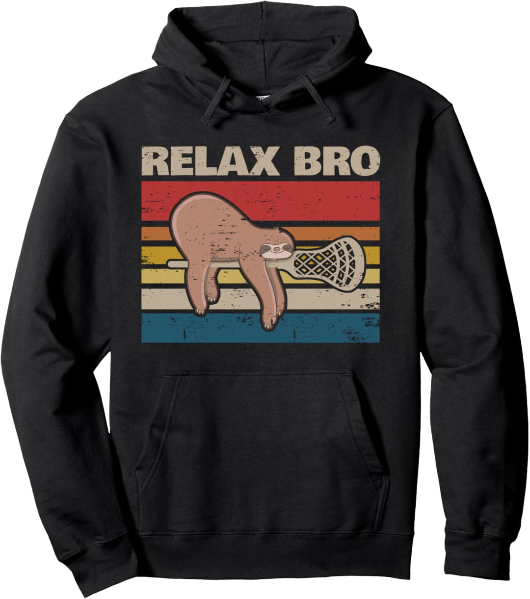 Lustiger Lacrosse Spruch Entspannen Faultier Schläger Retro Pullover Hoodie