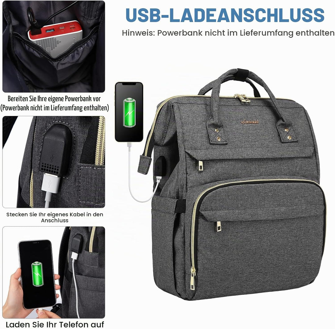 LOVEVOOK Rucksack Damen Schulrucksack, 15,6 Zoll Wasserdicht Laptoprucksack mit USB Ladeanschluss, R