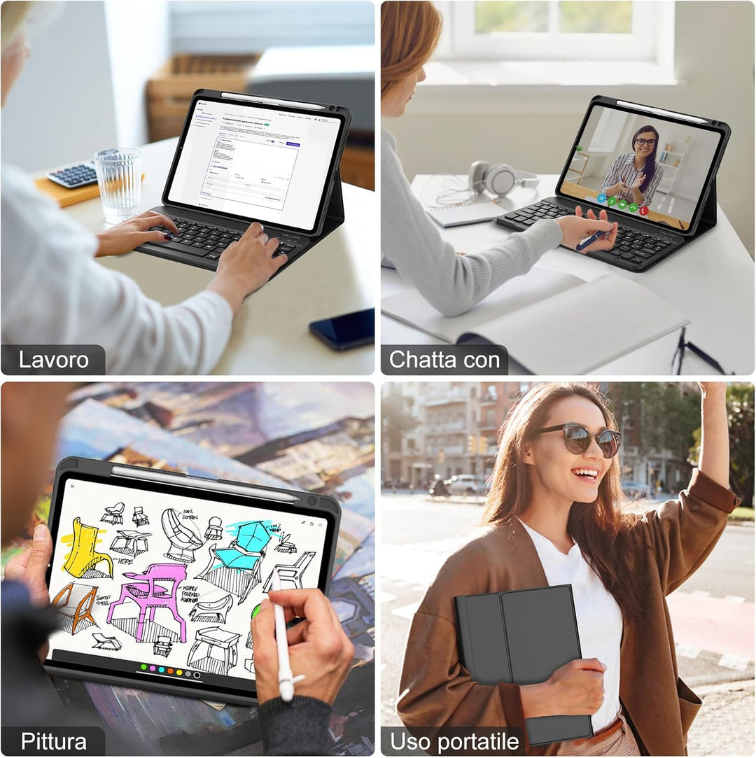 Schutzhülle mit Tastatur für iPad Air 11 Zoll M4 2026/M3 2025/M2 2024 mit italienischem QWERTY Kabel