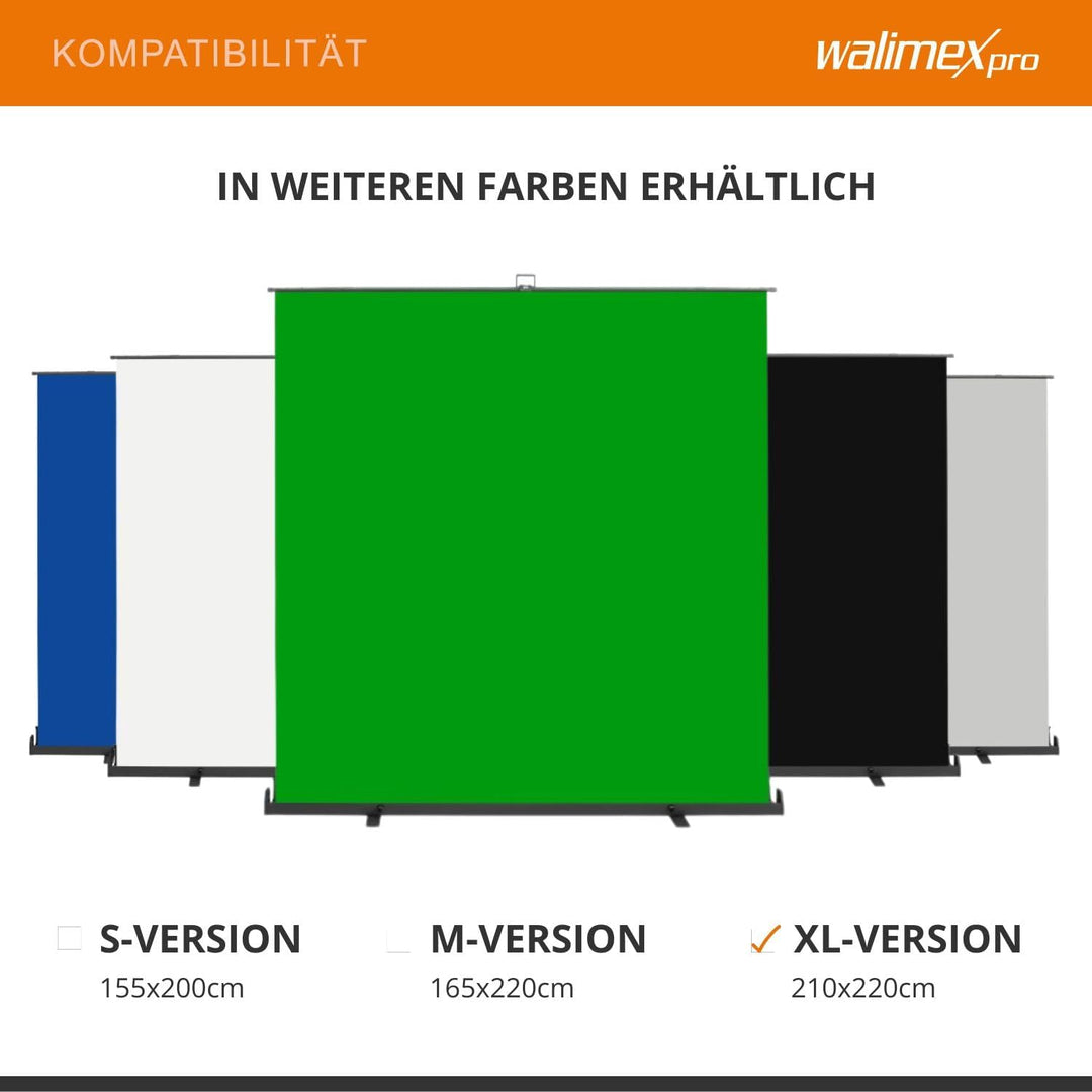Walimex Pro Roll-Up Panel 210x220 cm Greenscreen mit Ständer I portabler, freistehender Fotohintergr