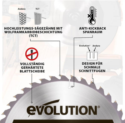 Evolution FW210TCT-40 - 210 mm feines Holzsägeblatt - Hartmetallbestücktes Sägeblatt mit 40 Zähnen l