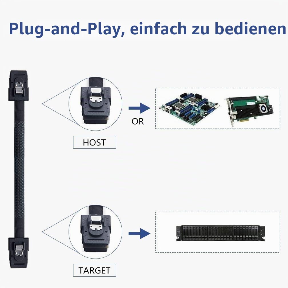 10Gtek [2 Stück] SFF-8087 zu SFF-8087 0.5-Meter Internes Mini SAS Kabel, Mini SAS 36Pin SFF-8087 to