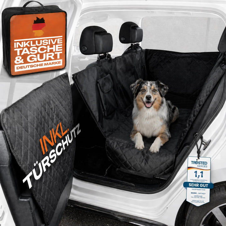 NATURIZ® Hundedecke Auto Rückbank mit Seitenschutz - Hundesitz inkl. Sicherheitsgurt - Hundematte Wa