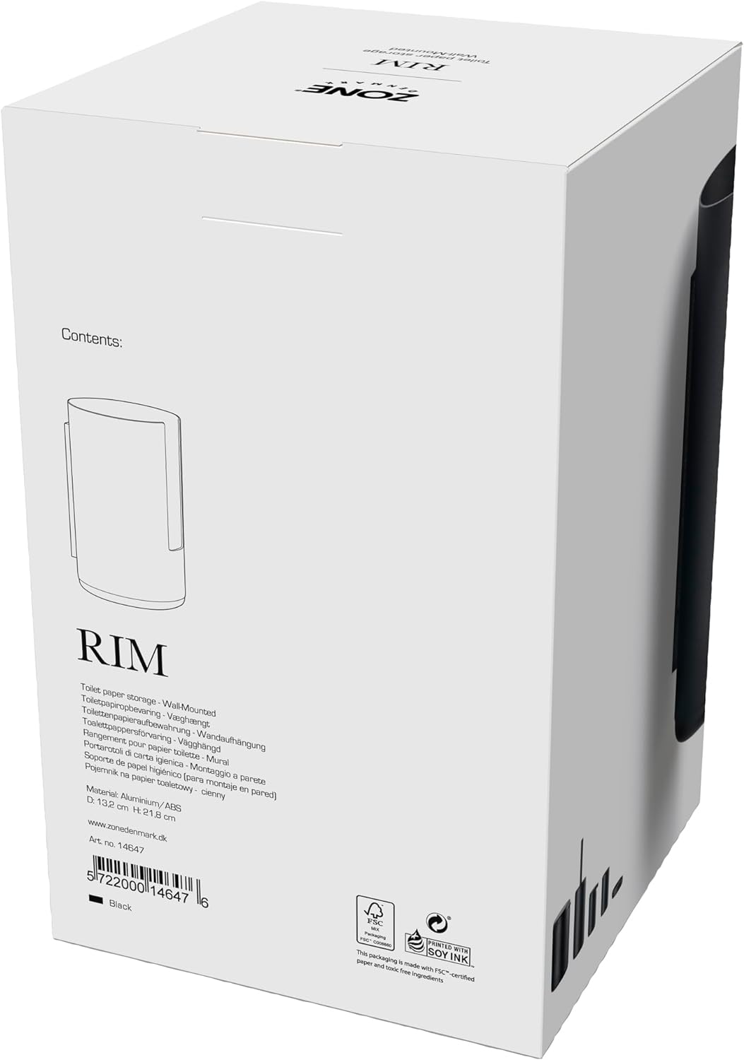 Zone Denmark Rim Toilettenpapieraufbewahrung für die Wand, Durchm. 13,2 cm, Höhe 21,8 cm, Schwarz Bl