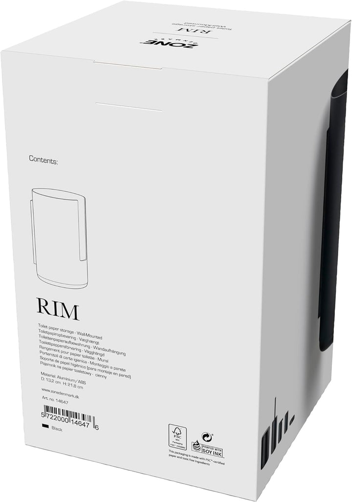 Zone Denmark Rim Toilettenpapieraufbewahrung für die Wand, Durchm. 13,2 cm, Höhe 21,8 cm, Schwarz Bl