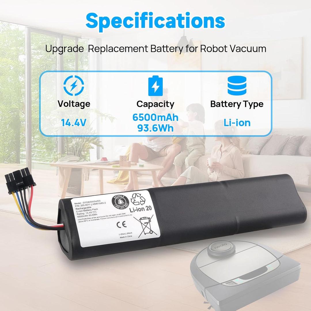14,4 V 6500 mAh Akku Kompatibel mit Neato Botvac D3 D4 D5 D6 D7 D3+ D301 D303 D5+ D502 D503 D701 D70