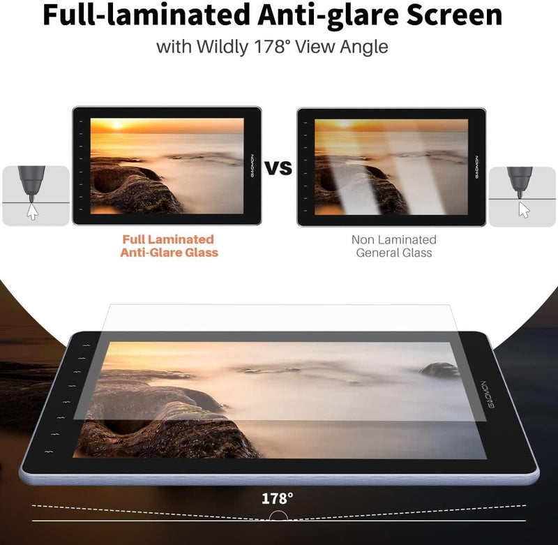 GAOMON PD1610 Grafiktablett mit 2.5K QHD 120% sRGB Full Lamination Screen, 8192 Levels Upgraded Batt