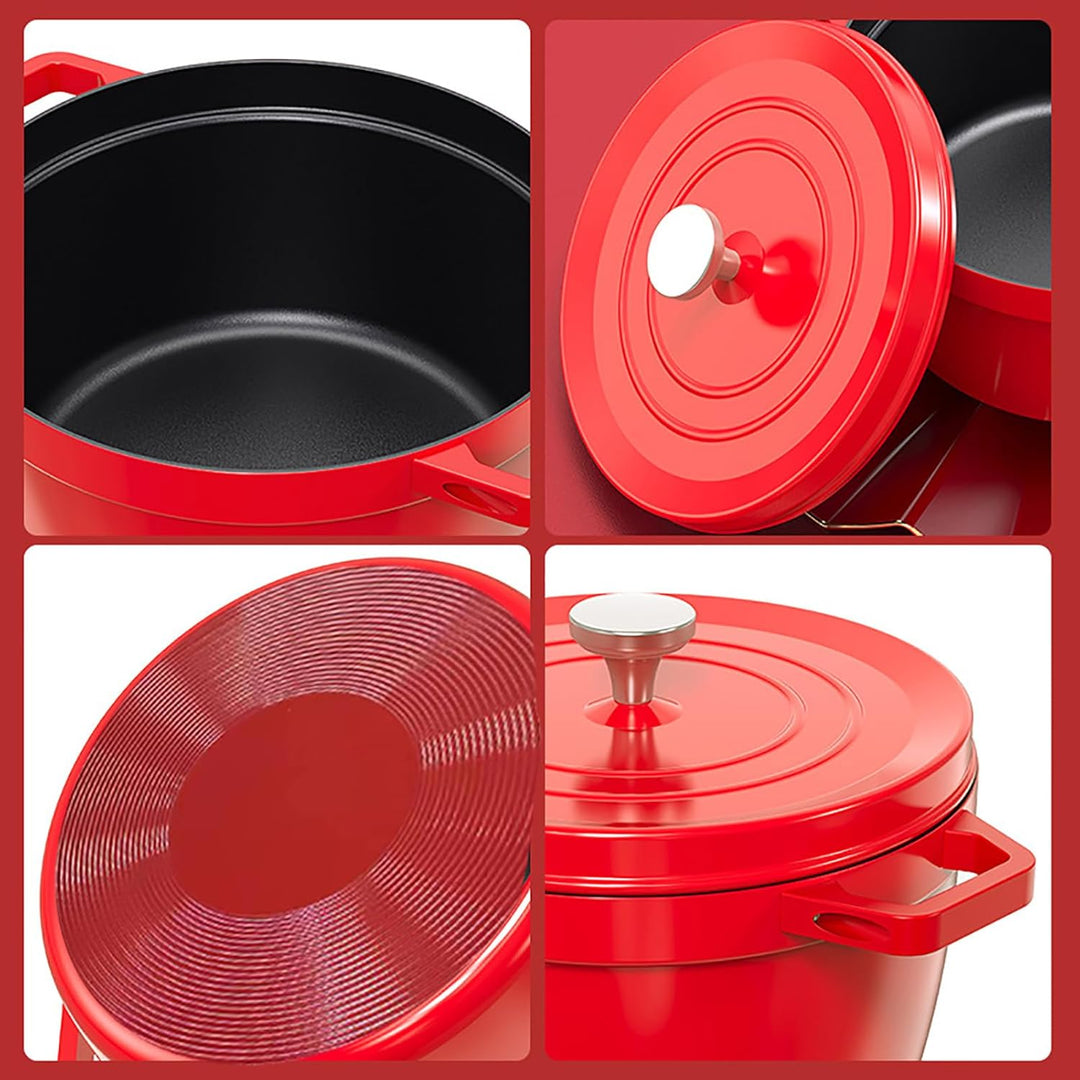 Emailletopf Gusseisen Schmortopf Antihaft mit Deckel: 3.8L Kapazität Kitchen Topf 360° Wärmeleitung