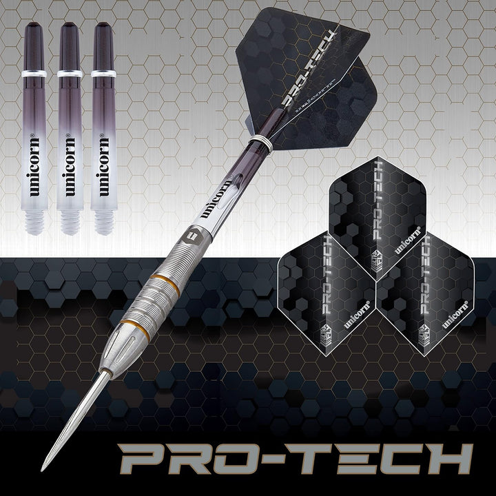 Unicorn Dartpfeile Set | Pro-Tech Style | 90% natürliche Wolfram Barrels mit goldenen Akzenten & Vol