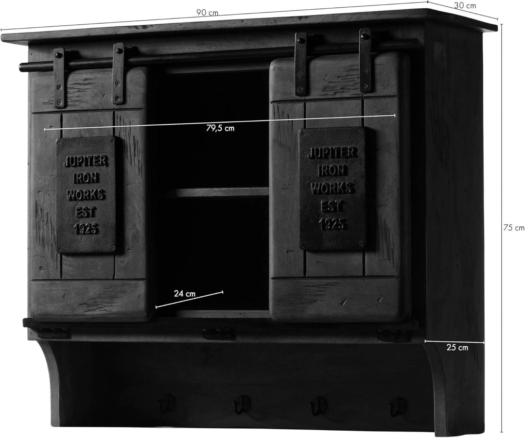 MASSIVMOEBEL24.DE Railway Wandgarderobe 90x30x75 Mango, Farbe:beige lackiert, Grösse:90x30x75 cm (Bx