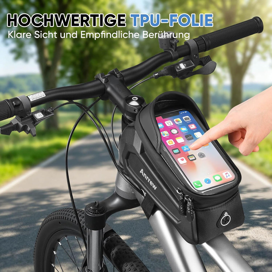 Fahrradtasche Rahmen,Eva Handy Halter mit Regenschutz,Top Rohr Frontrahmen Tasche,7,5 Zoll Handy Fah