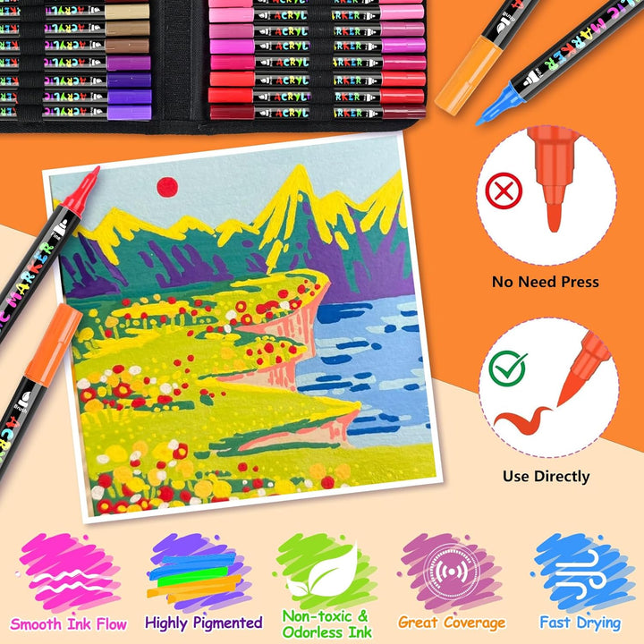 IVSUN 60 Farben Acrylstifte für Steine Wasserfest - Acrylmarker mit feine Spitze und Pinsel für Stei