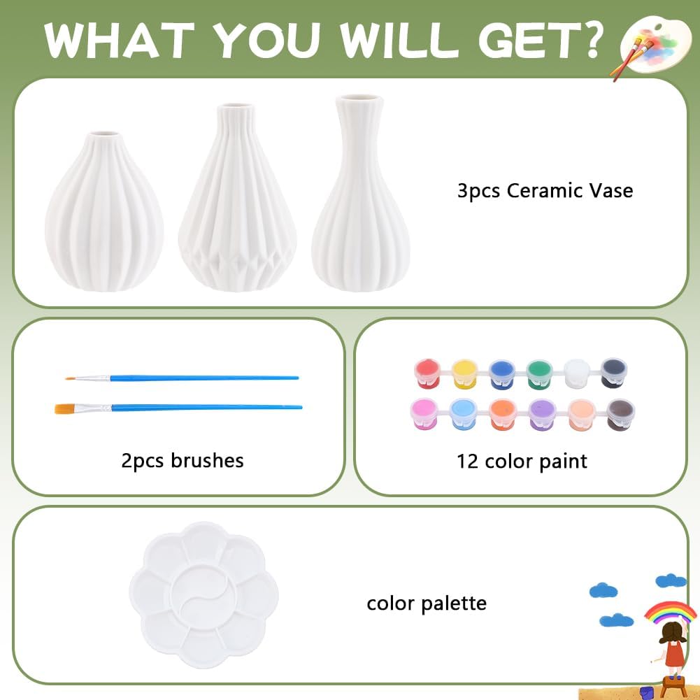 WEBEEDY 3 Set Keramik Vase Malset Bemale Deine Eigene Weiss Gestreifte Keramikvase Erwachsene Kerami