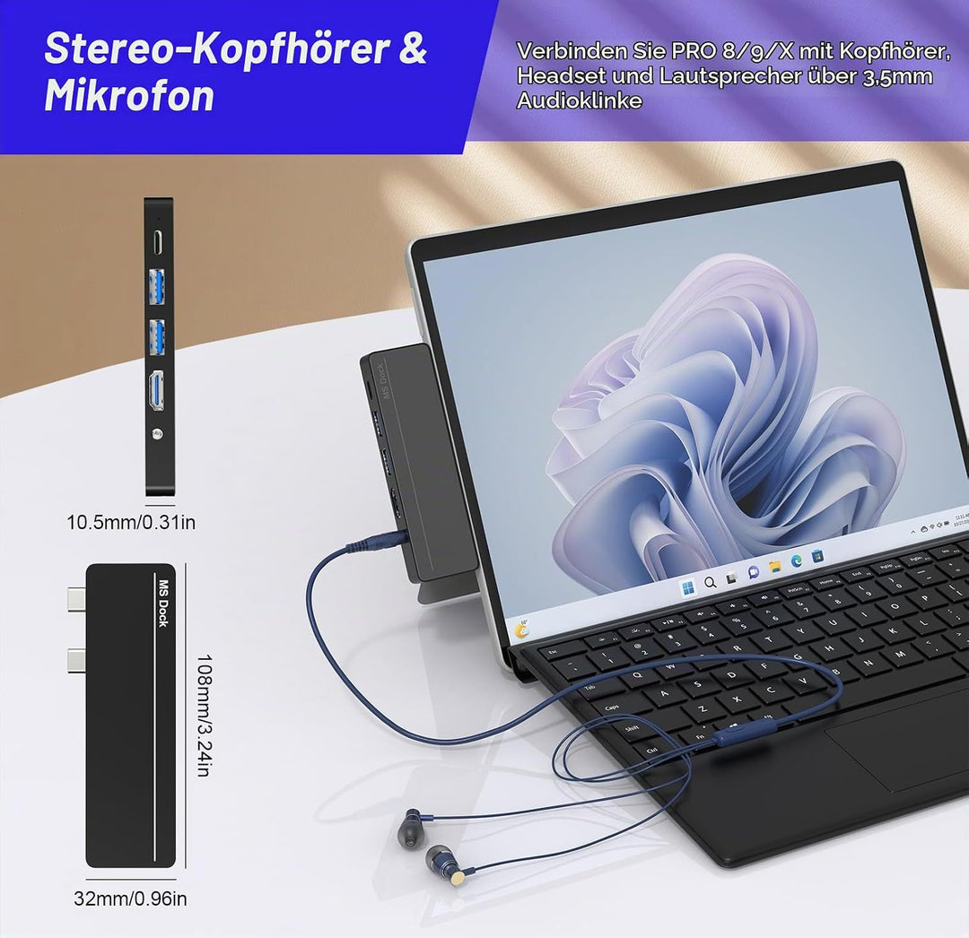 Surface Pro 8/9/10/11/X Docking Station Hub - Surface Pro 9 Adapter mit 4K HDMI, Thunderbolt 4 (8K@3