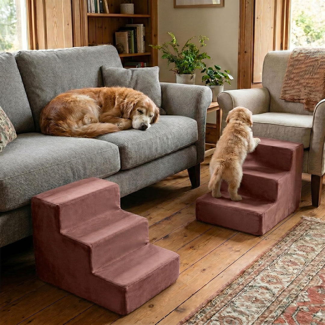 murando Hundetreppe für Kleine Hunde 3 Stufen 30 cm, Samt - Altrosa | Haustiertreppe für Bett, Sofa,