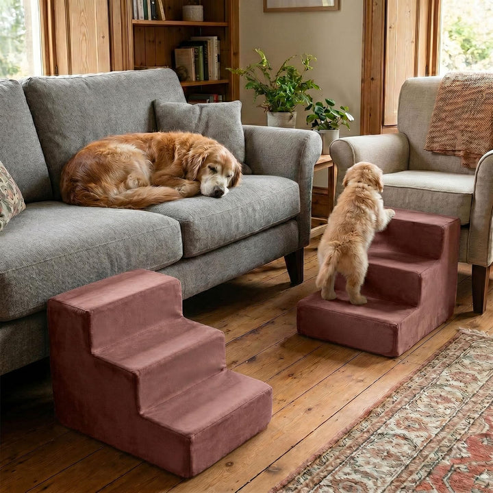 murando Hundetreppe für Kleine Hunde 3 Stufen 30 cm, Samt - Altrosa | Haustiertreppe für Bett, Sofa,