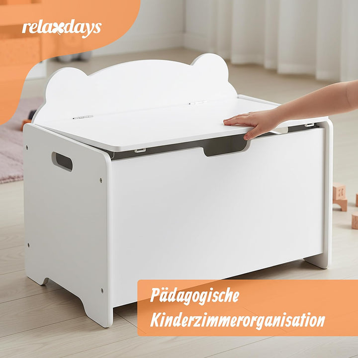 Relaxdays Spielzeugtruhe Bären-Design, Spielzeugkiste mit Deckel, HBT 48x60x38 cm, Kinderzimmer, Spi