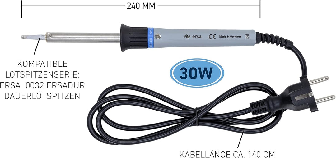 ERSA Lötkolben 30 S 30W 230V 0330KD bewährter Universallötkolben für gänige Löt &amp; Entlöt-Aufgaben &amp;