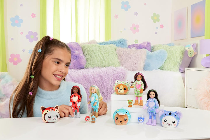 BARBIE Cutie Reveal Puppe - 6 Überraschungen in einer Verpackung, Plüschtierfreunde, Outfits und Far