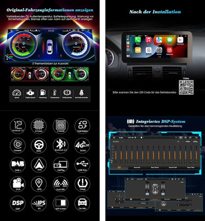 Erisin 10.25" 8-Kern 4GB+64GB Android 12 Autoradio GPS Navi für Mercedes-Benz C-Klasse W204 S204 mit