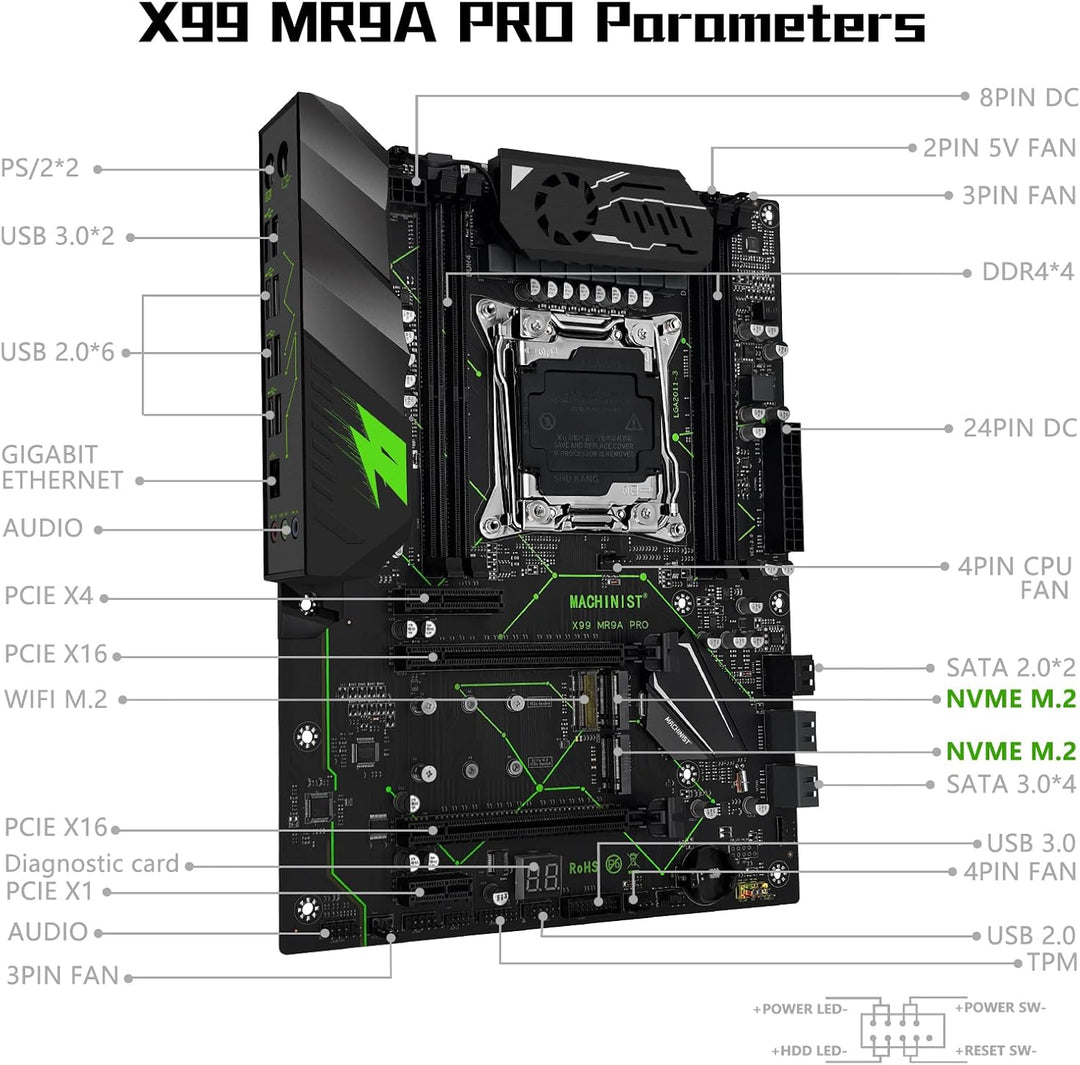MACHINIST LGA 2011-V3 ATX Motherboard, X99 Gaming Motherboard mit Self-Check-Karte (Intel 5th/6th Ge