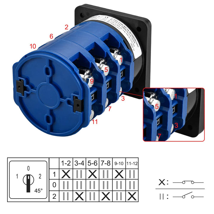 Heschen Universal Drehnockenwahlschalter, SZW26-125/D303.3, 660V 125A, ON-OFF-ON 3 Positionen, 3 Pha