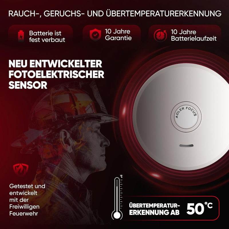 Adler Focus Rauchmelder - Stand Alone, vom Feuerwehrmann entwickelt, neuentwickelter Fotoelektronisc