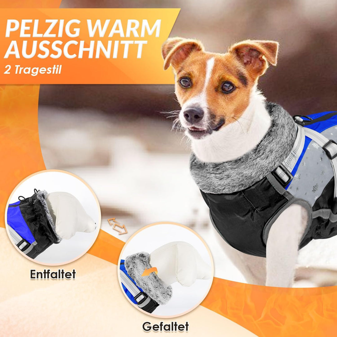 Hundemantel Winter, Wasserdichter Fleece Hundejacke mit Geschirr für kleine, mittlere und grosse Hun