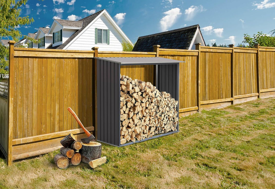G21 Unterstand für Holz Woh 136-182 x 75 cm Grau Schuppen Holzschuppen, Gartenhäuser, Garten