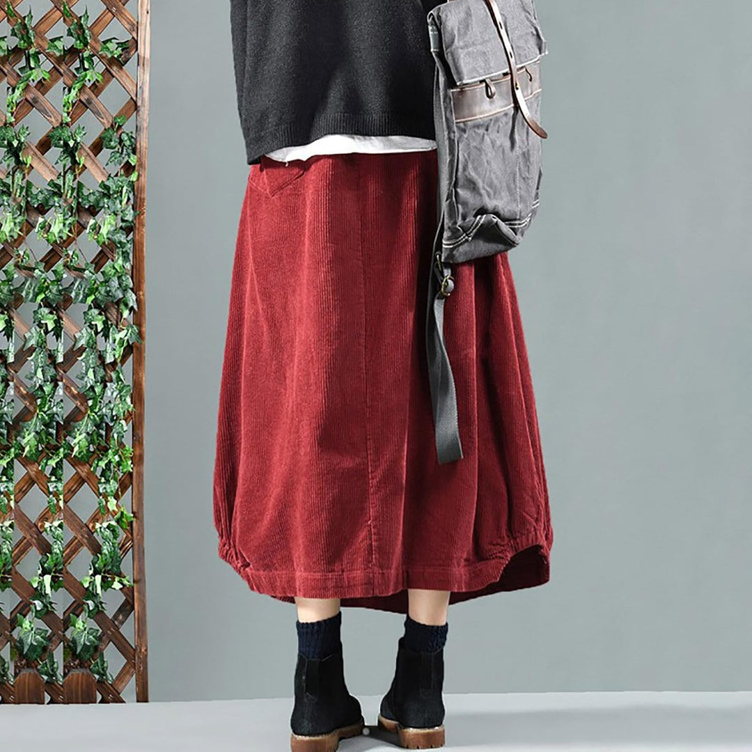Generisch 2025 Damenrock Winter Cordrock Frauen Midi Lange Röcke Weibliche elastische Taille A-Linie