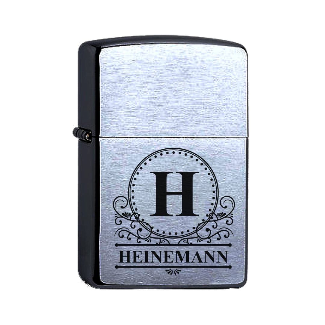 Zippo Benzinfeuerzeug Chrome Brushed personalisiert mit Monogramm und Name Initialen Gravur Personal