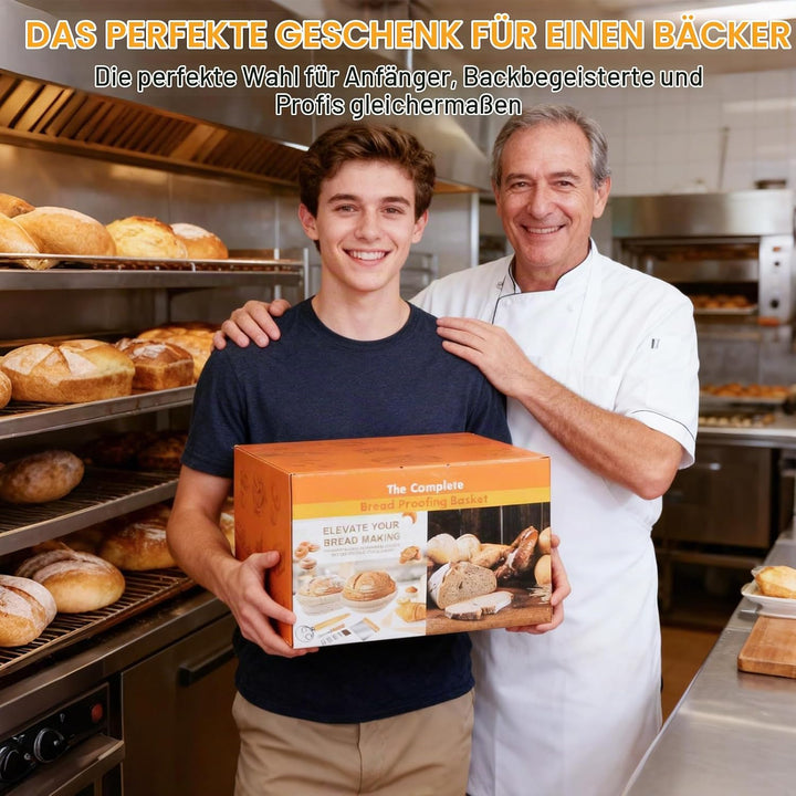 Gärkorb Brot Set, Komplettset Brot Backen Zubehör inkl. Brotgärkorb (23cm rund &amp; 25cm oval), Teigsch