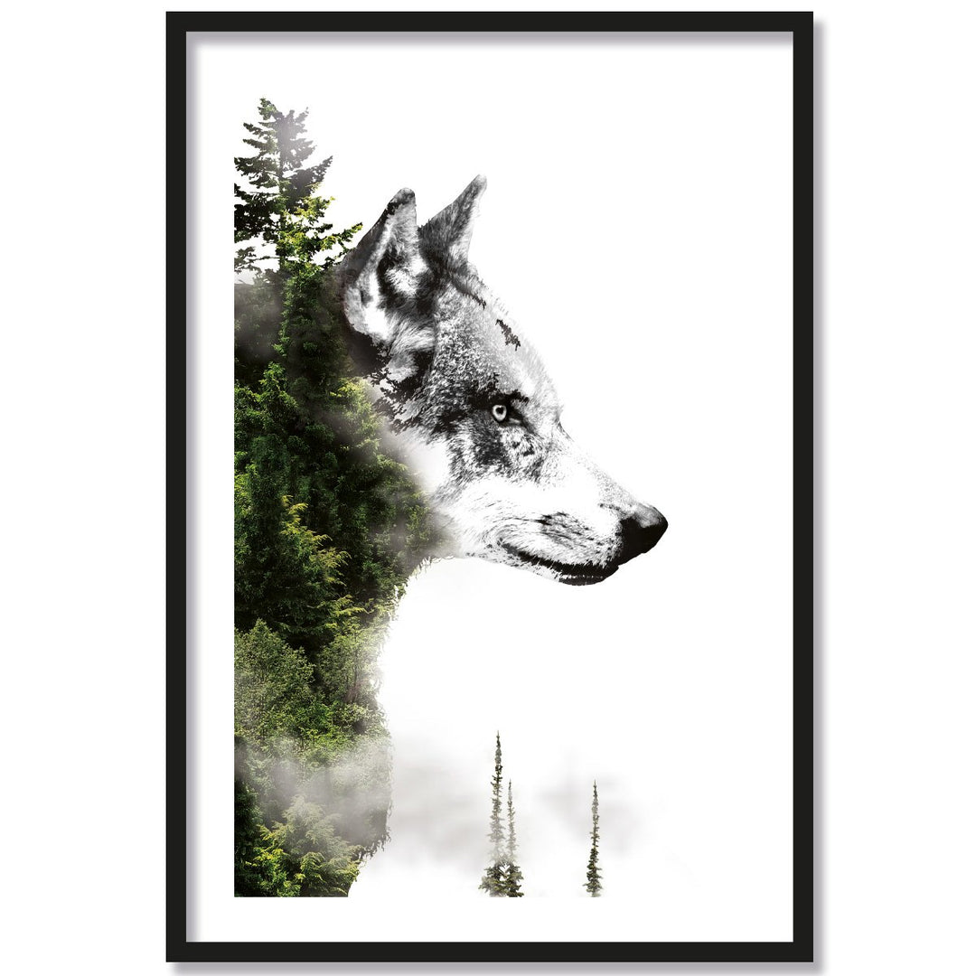 JUNIWORDS Poster mit/ohne Holzrahmen - Wähle ein Motiv - Forest Wolf - Wähle eine Grösse - 40 x 60 c