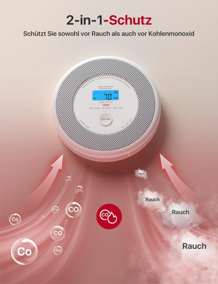 X-Sense Rauch und CO Melder mit Sprachalarm und Standortansage, mit XP0A-MR11 Kits, 30 mm dick ohne